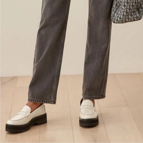 Reformation Agnes Chunky Croc Embossed Platform Loafers Size 8.5 Two Tone White - Picture 3 of 8
